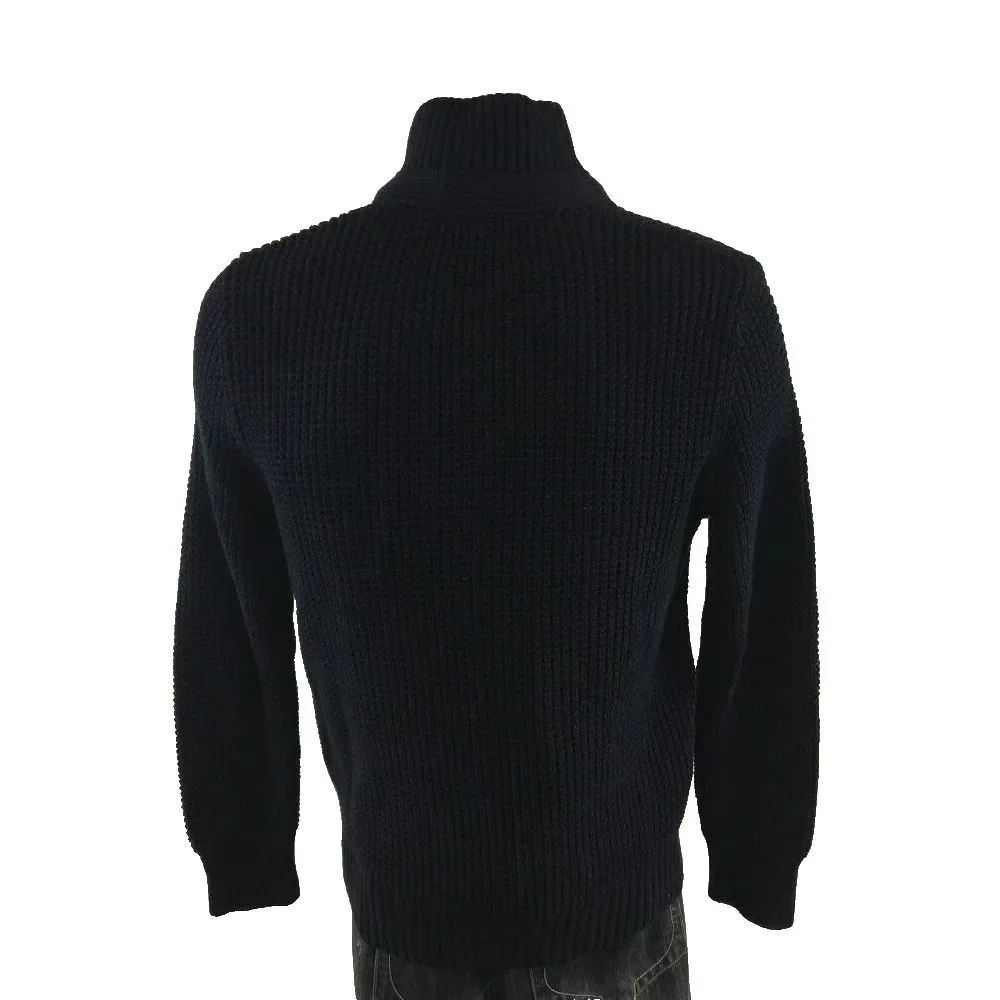 Banana Republic Mockneck Button Sweater L Large Blue Cotton‎ Ribbed Mens